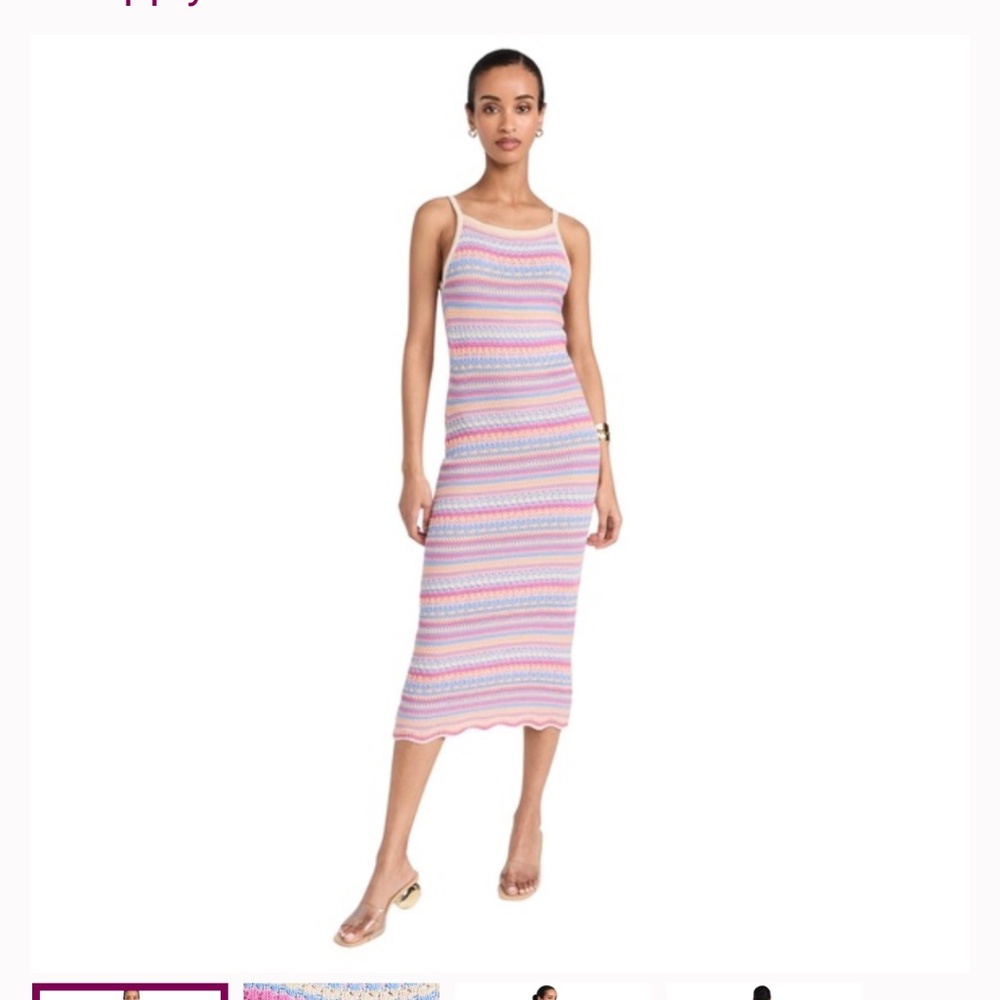 YZ Supply Santa Cruz Crochet Stripe Knit Midi Dress Multicolor Bodycon Large NWT